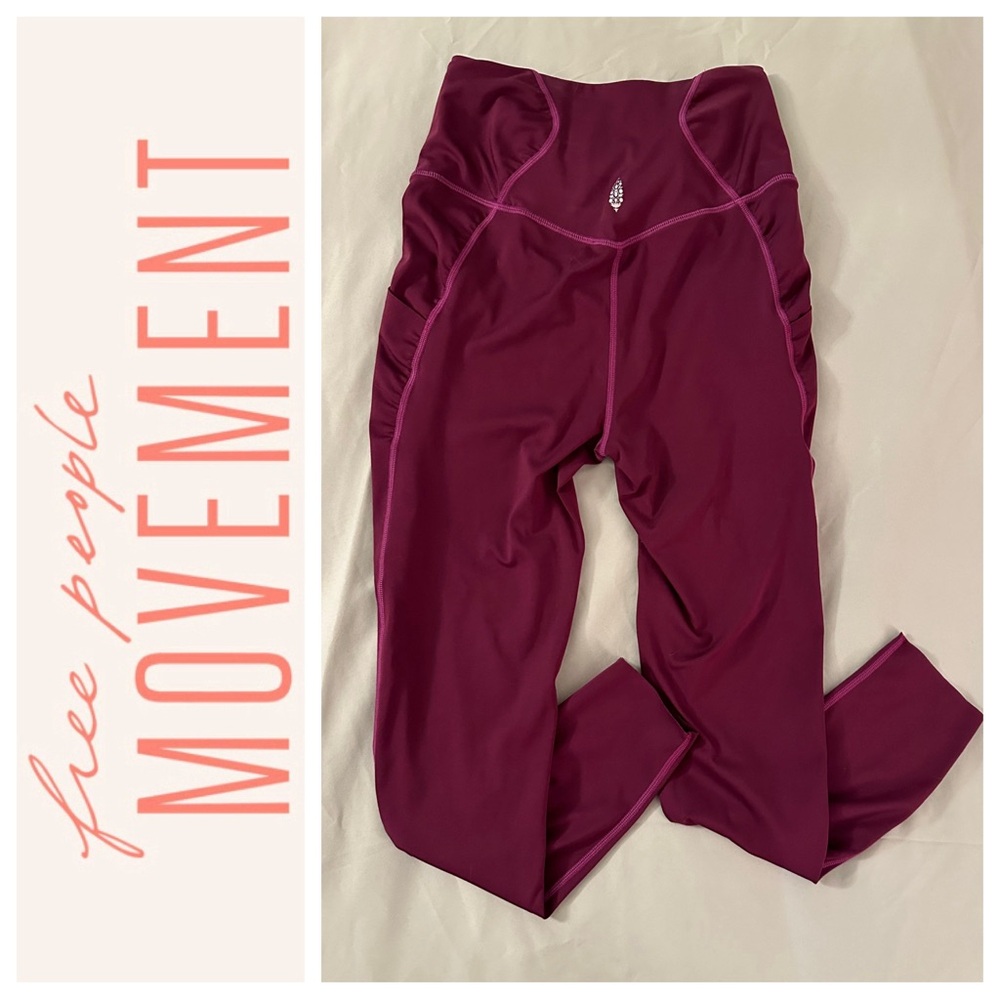 Free People Movement magenta leggings with ruched pocked details! RARE ITEM!